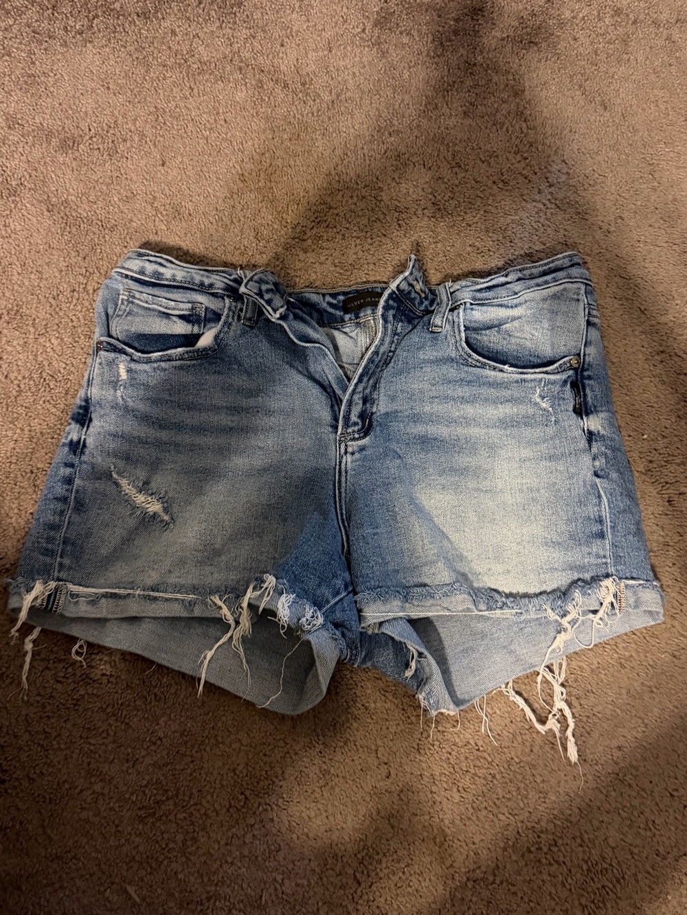 Silver Jeans Light Blue Distressed Rolled Hem Denim Shorts